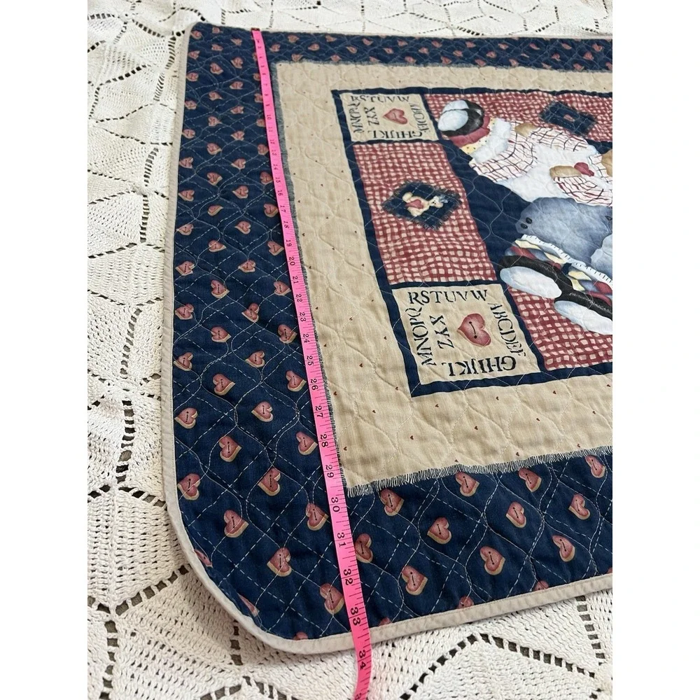 Vintage Teddy Bear Baby Quilt Blanket Red Blue Hearts Cottagecore Daisy Kingdom